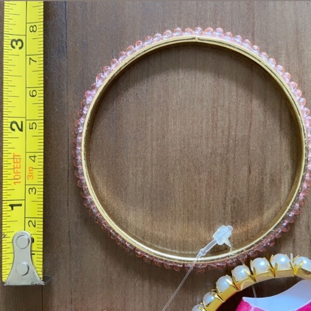 💎Pink Rhinestone Pearl & Gold BraceletBangleSet💎 - Picture 6 of 6